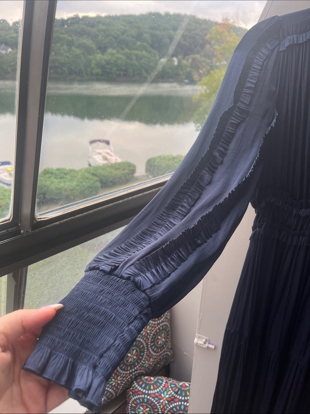 OPT Navy Long-Sleeve Pleated Maxi Dress - Picture 3 of 4